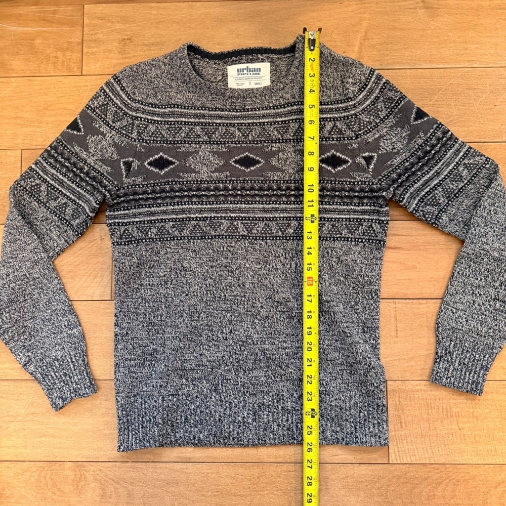Urban Pipeline Mens Small Grey Geometric Fair Isle Knit Crewneck Sweater - Picture 4 of 5